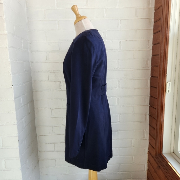 CAbi Lido Navy Blue Ponte Knit Front Button Long Blazer Jacket #5093 Size M - Picture 5 of 10